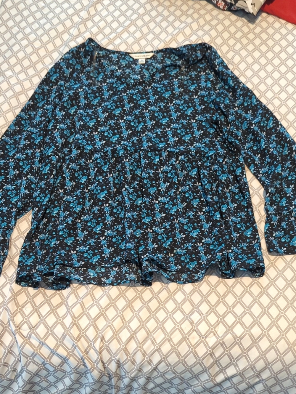 Counterparts Black and Blue Floral Peplum Tunic